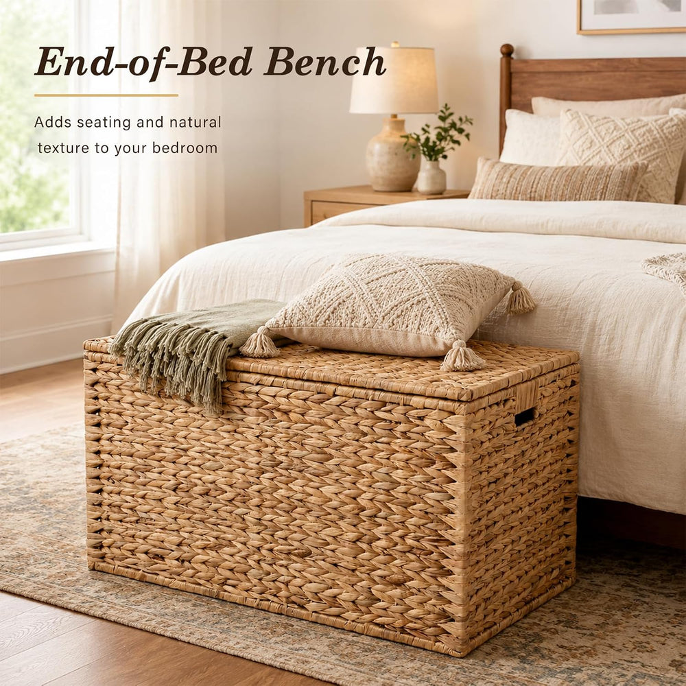 Storage Basket with Lid, Woven Wicker Shelf Basket with Removable Liner, Meta...