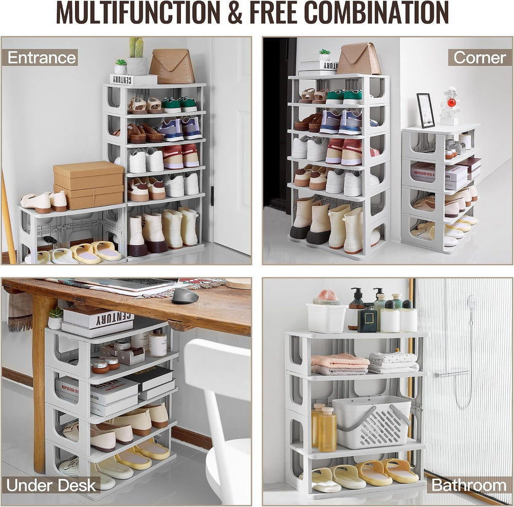 TRZZ 5-Tier Shoe Rack, Narrow Stackable Organizer, Grey