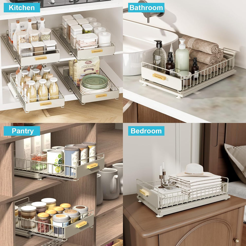 Under Sink Organizer and Storage, 2 Pack Pull Out Cabinet Organizer, Metal Sl...
