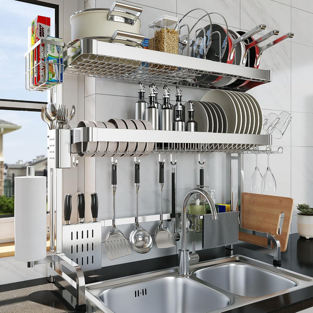 LIVOD Over The Sink Dish Drying Rack,3 Tier Adjustable Length Full Stainless ...