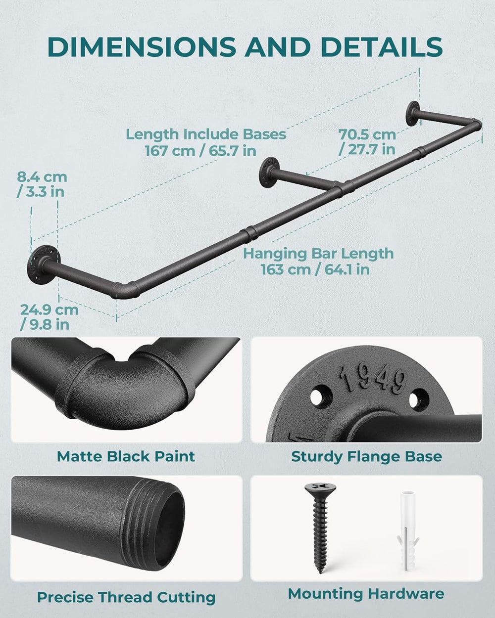 OROPY 65.7" Heavy Duty Industrial Pipe Clothes Rack for Hanging Clothes 2PK