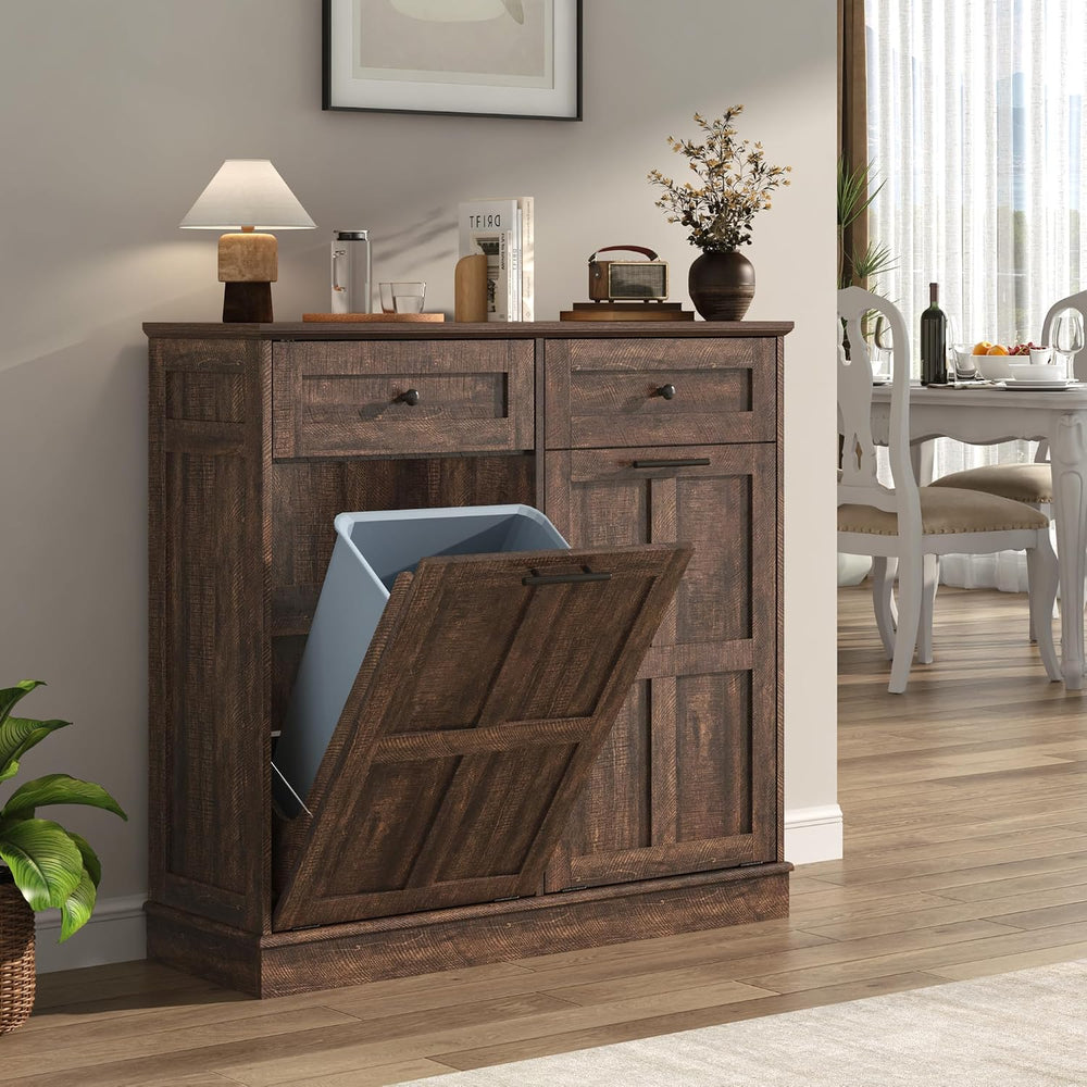 13 Gallon Double Tilt-Out Trash Can Cabinet, Farmhouse Hidden Garbage Wooden ...