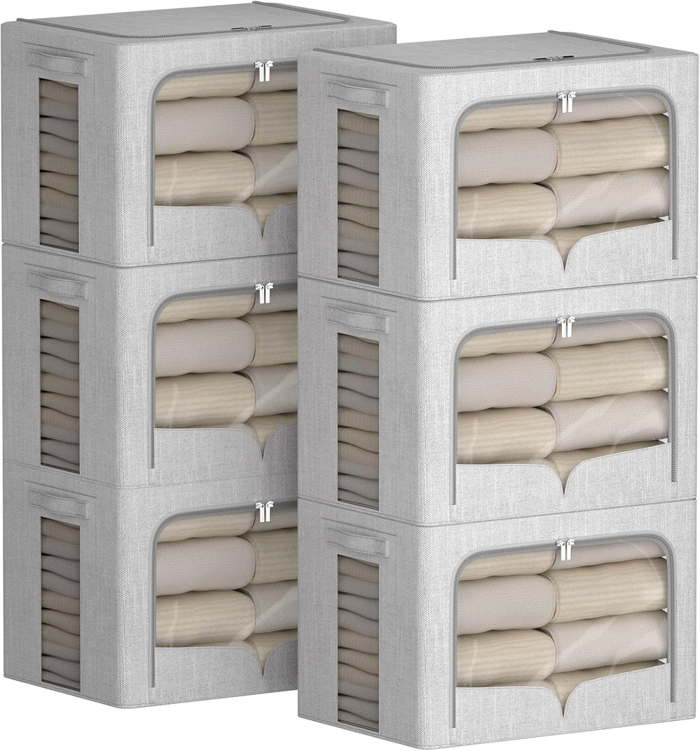 FHSQX 6 Pack Clothes Storage Bins Light Grey, 16.5x12.2x12.2 Inch
