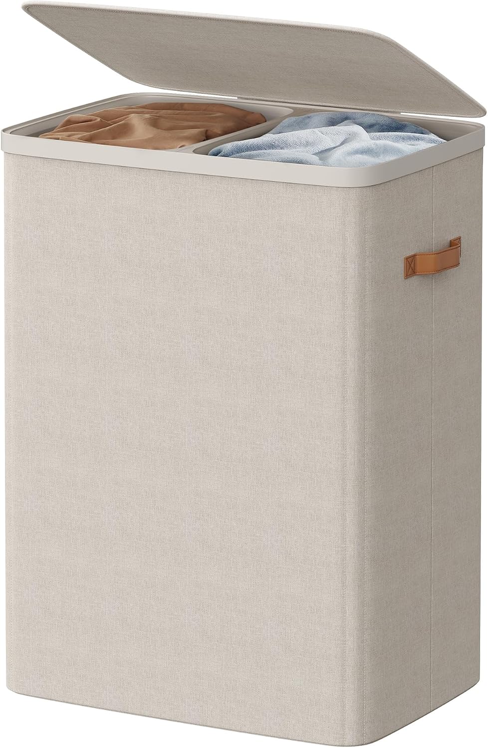 SONGMICS HOME Laundry Hamper with Lid, 2 Section Laundry Basket with Removabl...