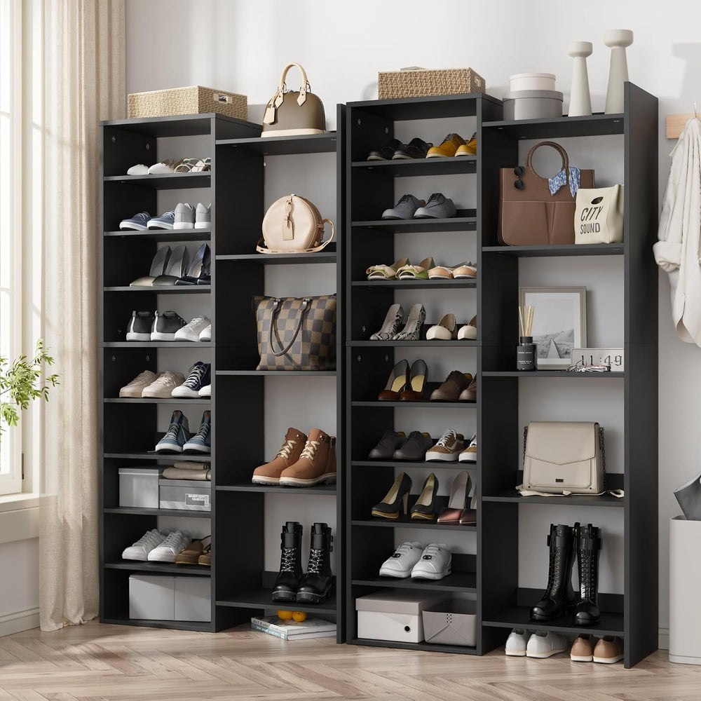 Furnify 14 Tier Shoe Rack (2-Set), 60" Tall Modern Shoe Organizer, Black