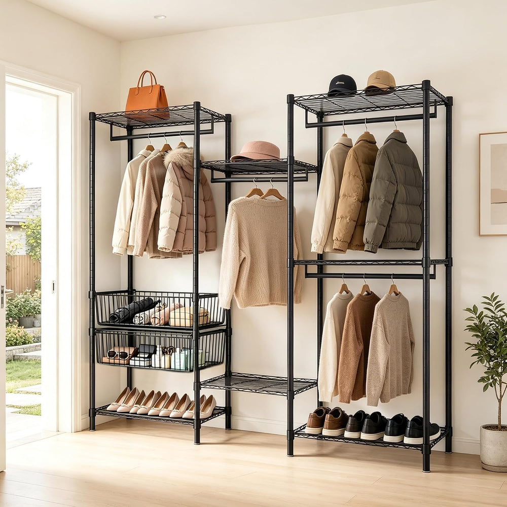 Heavy Duty Clothes Rack, Garment Rack with 4 Hanging Rods, 6 Adjustable Wire ...