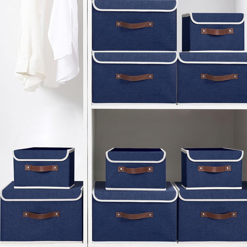 ANMINY Fabric Storage Box Bins with Lids, Blue, 13"x9"x7.9", 4...