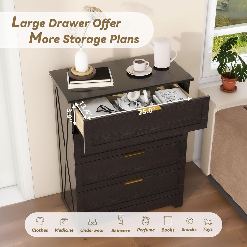 FTZxHKLX Modern Wide Wooden Chest of Drawers, Dresser for Closet, Black