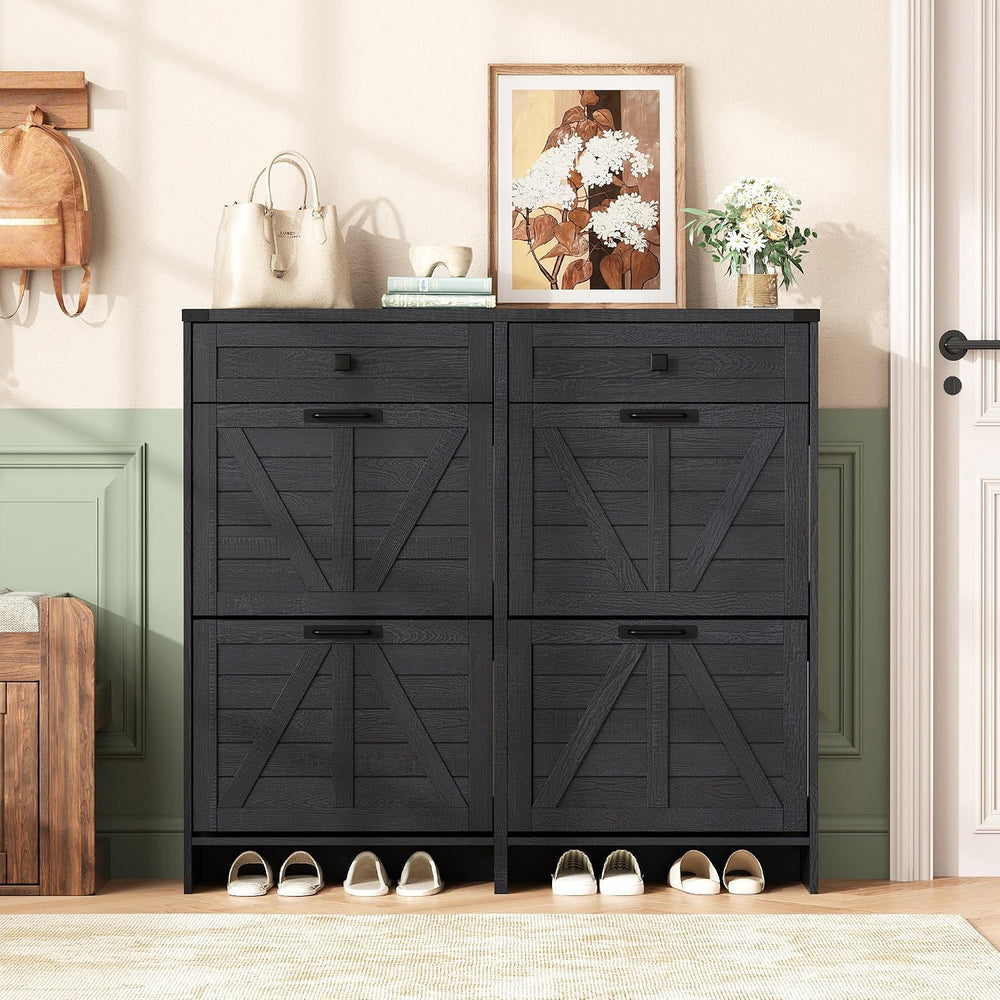 Halitaa Shoe Cabinet with 4 Flip Drawers & 2 Drawers,Farmhouse Shoe Stora...