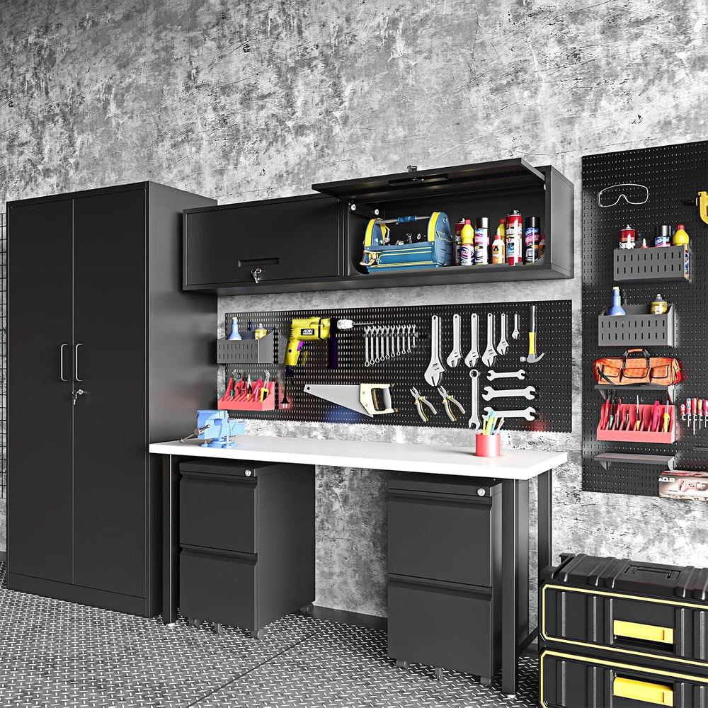Small Wall-Mounted Locking Cabinet Metal Garage Storage Cabinet Hanging Medic...