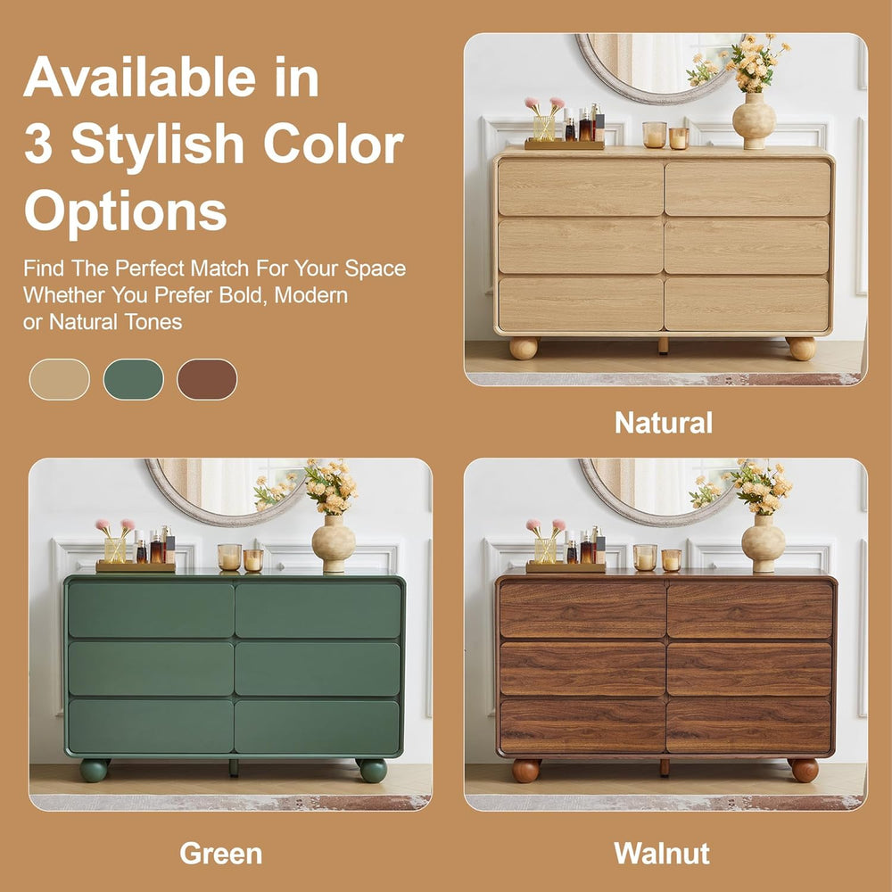 Modern 6 Drawer Dresser for Bedroom, 48" Wooden Chest of Drawers, Walnut