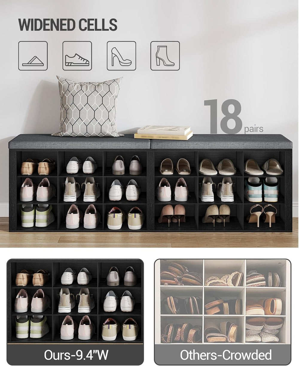 Hzuaneri Shoe Storage Bench with Cushion, Storage Bench with 18 Cubbies