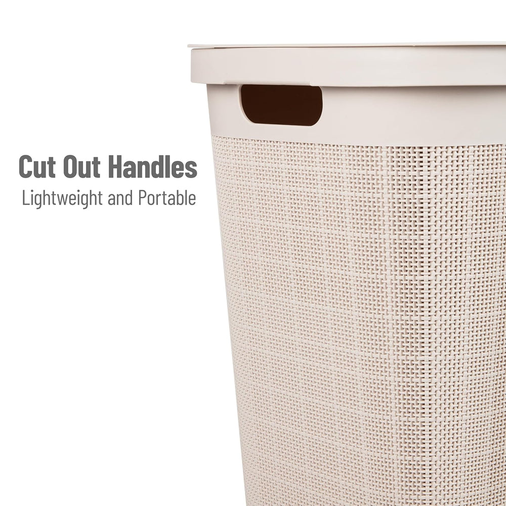 Mind Reader 60L Slim Laundry Hamper, Clothes Basket, Lid, Linen Design, Plast...