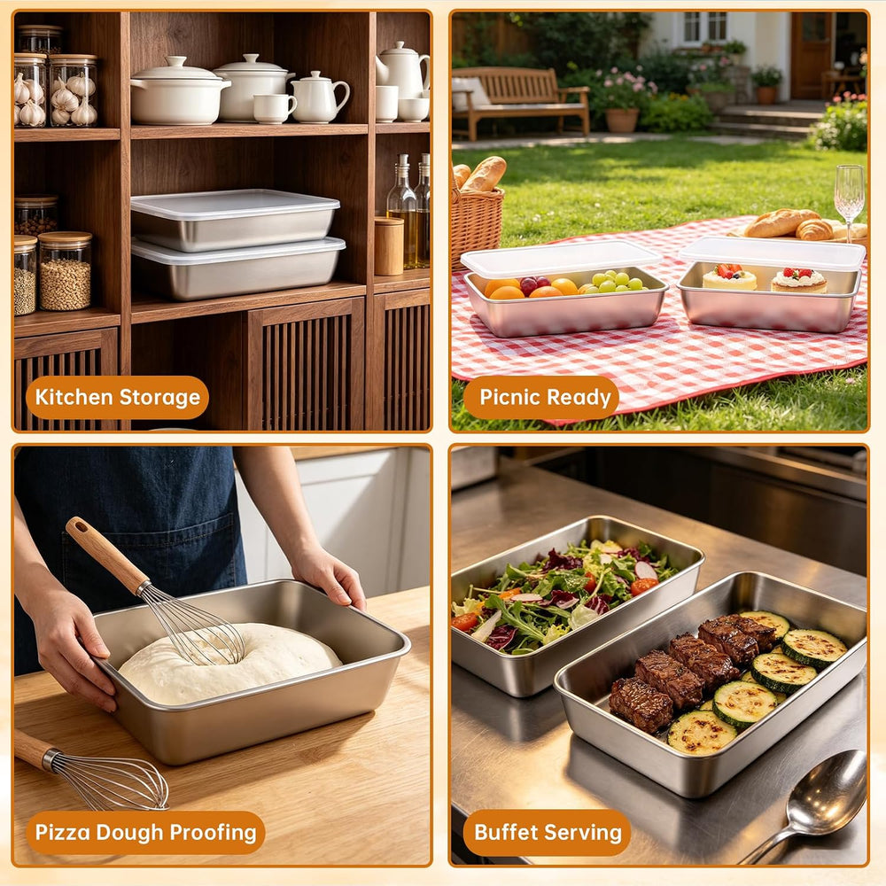 2 Pack Pizza Dough Proofing Box, 6L Large Capacity Stainless Steel Food Stora...