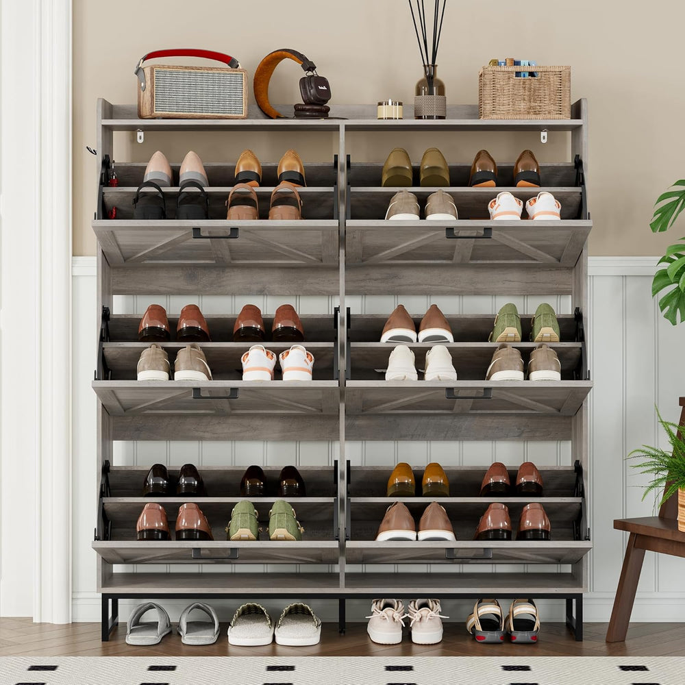 BORNOON Shoe Cabinet with 6 Flip Drawers Narrow Shoe Storage Cabinet Organize...