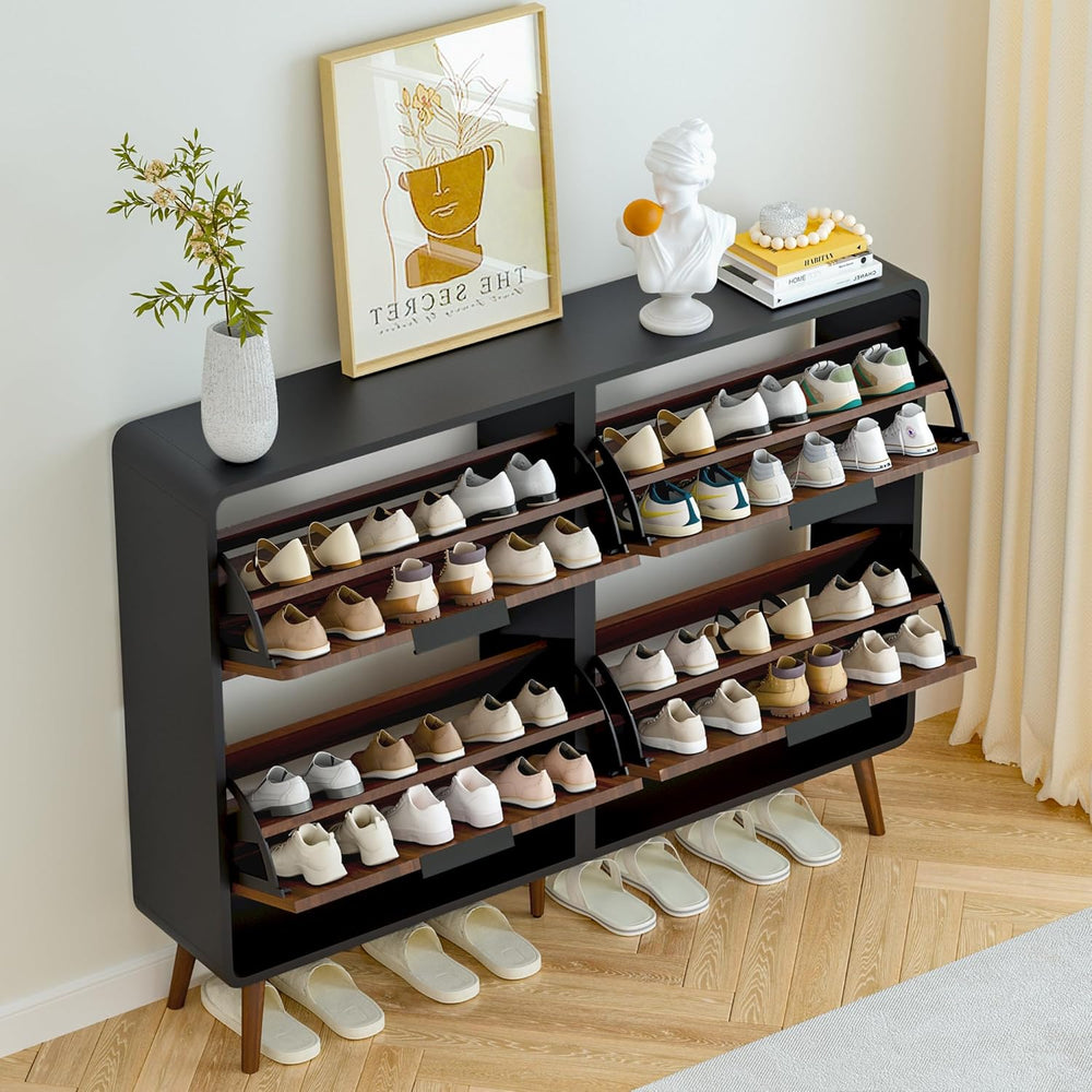 FurSch 47" Fluted Large Shoe Cabinet with 4 Flip Drawers