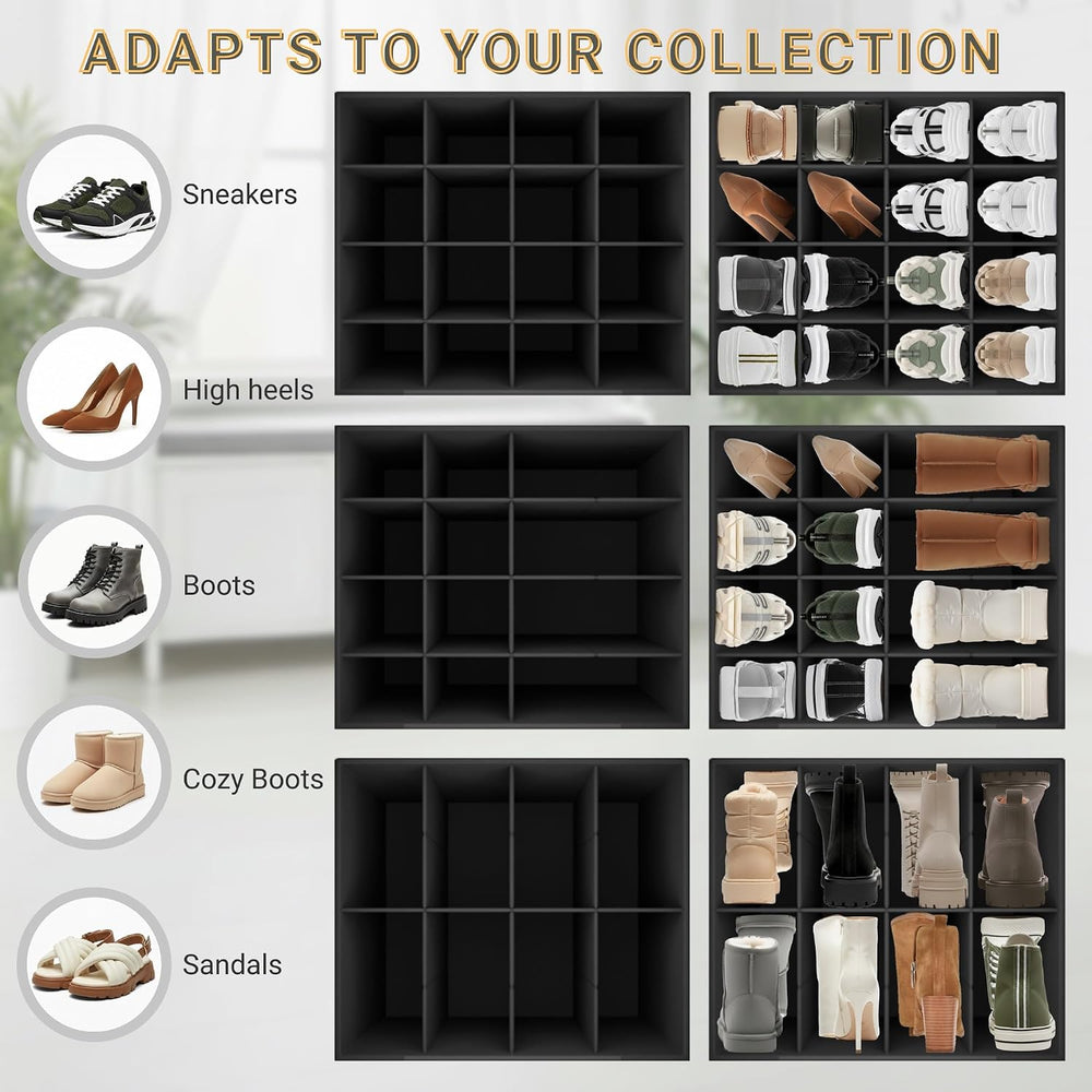 2 Pack Shoe Organizer for Closet, Foldable Fabric Shoe Storage Box with Adjus...