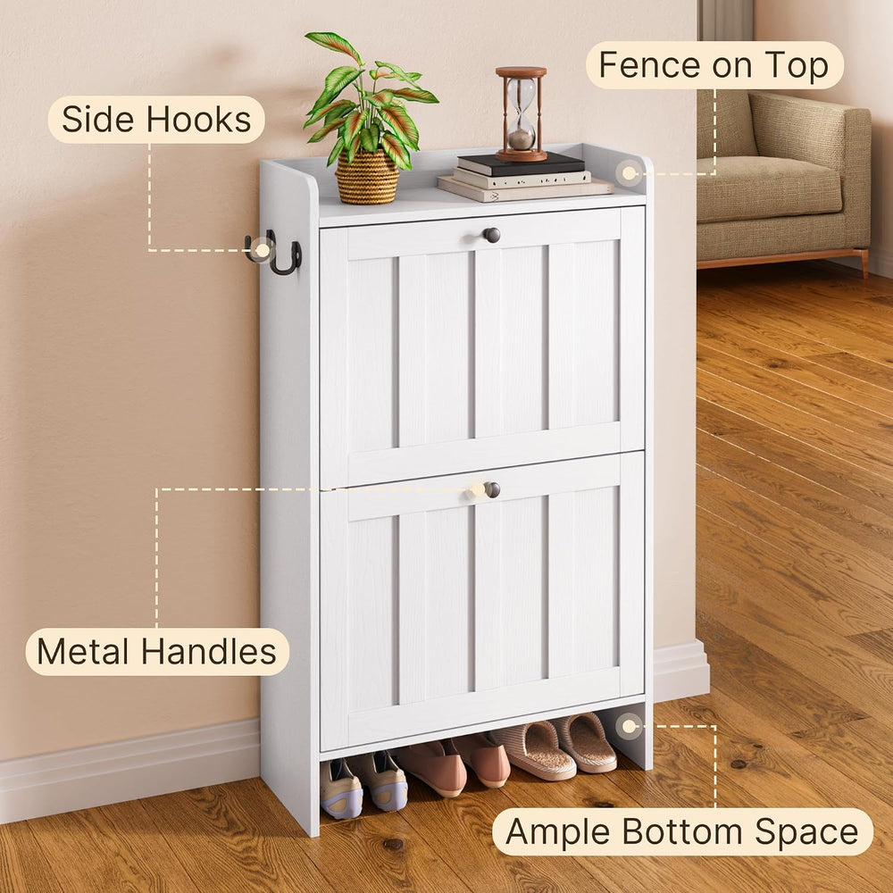 Gizoon Shoe Cabinet with 2 Flip Drawers, White