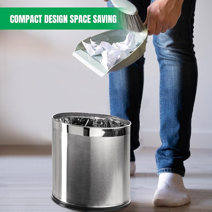 'Invisi-Overlap' Open Top Stainless Steel Trash Can, Small Office Wastebasket - Image 7