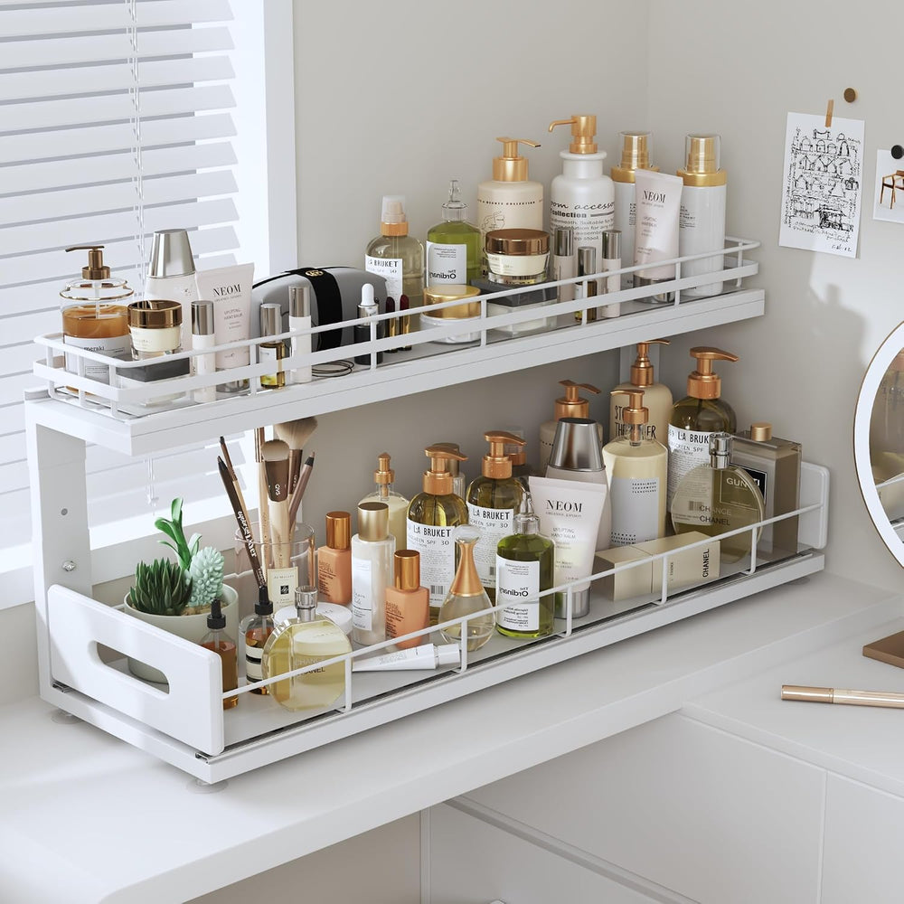 Under Sink Organizer Upgrade To Professional Rails,2-Tier Dual Pull Out Cabin...