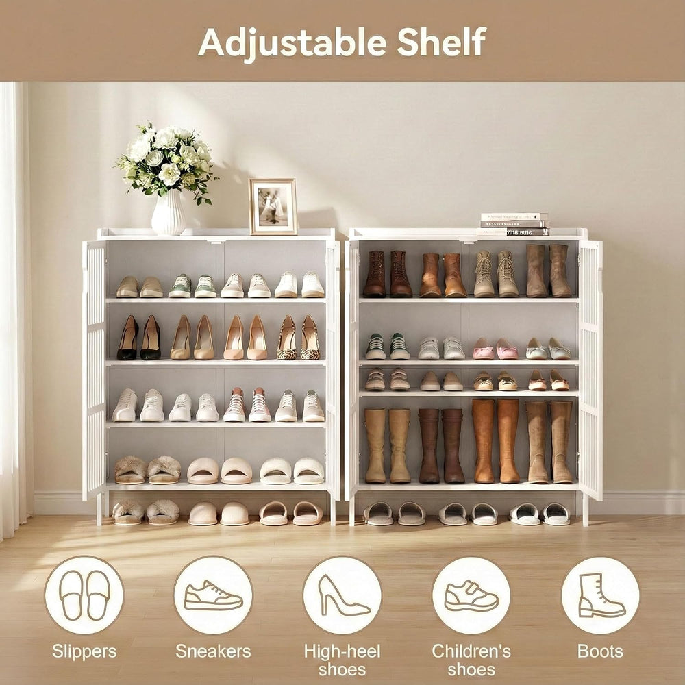 Bamboo Shoe Storage Cabinet for Entryway with Doors, Hidden Shoe Organizer