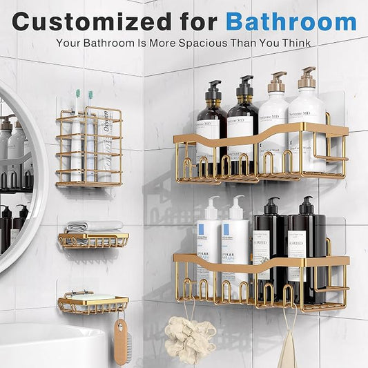 EUDELE 5-Pack Rustproof Stainless Steel Shower Caddy – No Drill Adhesive - Image 2