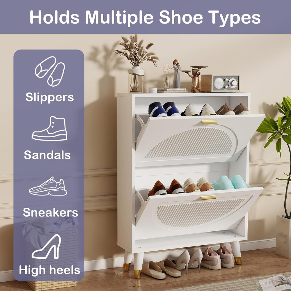 Shoe Cabinet Storage for Entryway: 24" White Shoe Storage Cabinet