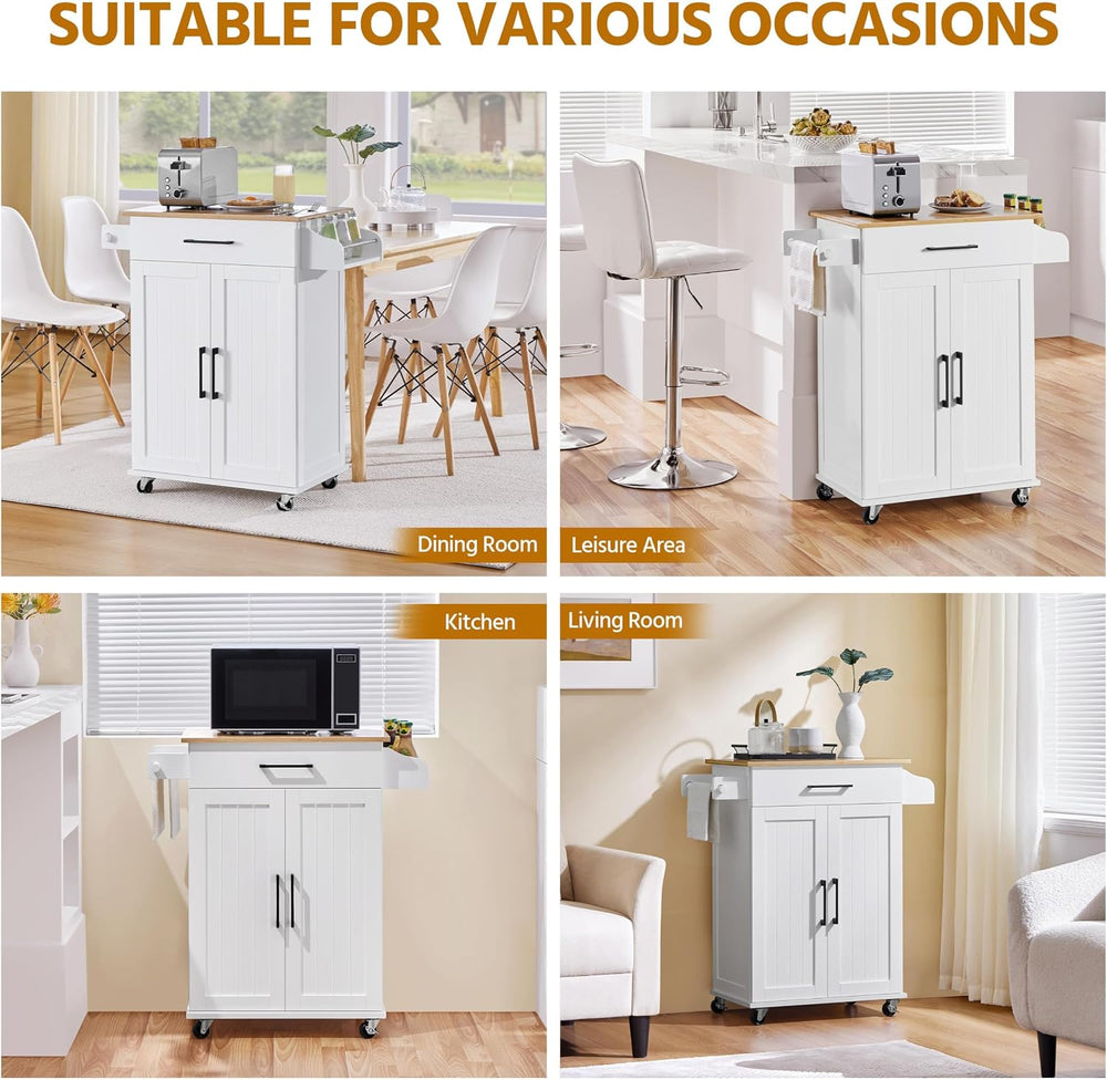 Yaheetech 32" W Kitchen Island Cart with Storage, Adjustable Shelf, White