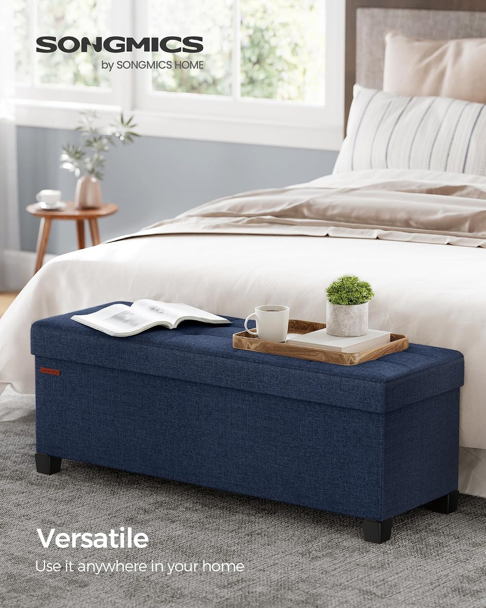 SONGMICS Storage Ottoman Bench, Foldable Foot Rest with Legs