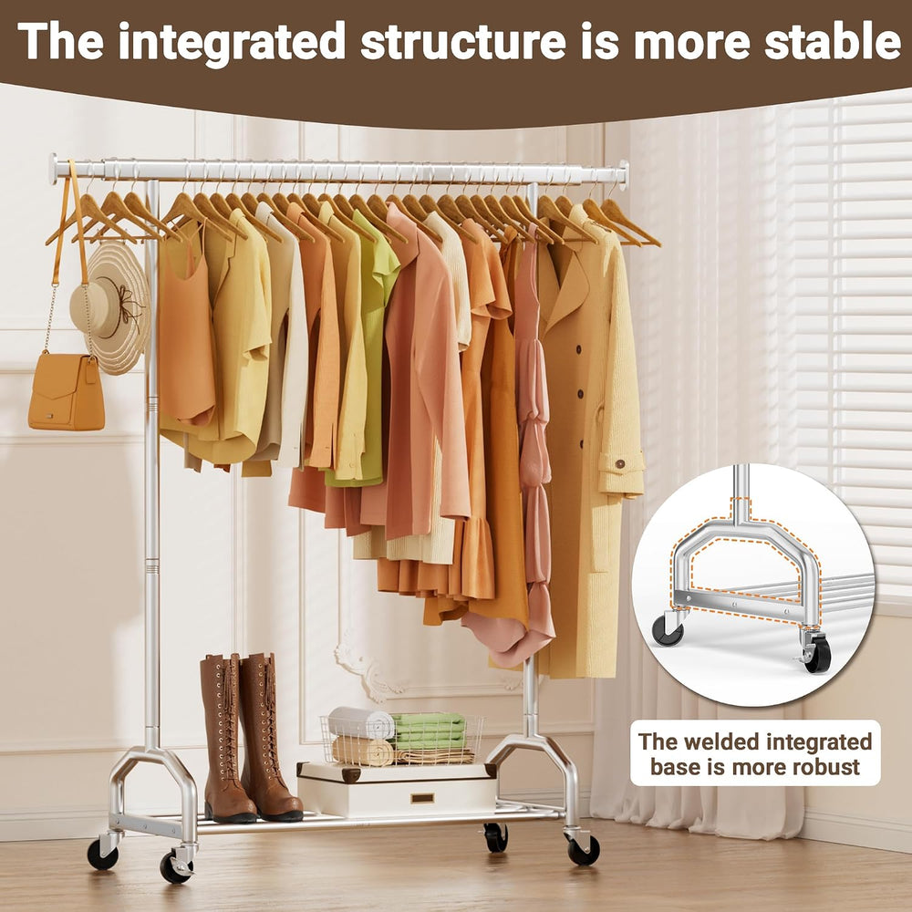 Heavy Duty Rolling Clothing Rack, 420 lbs Capacity Metal Clothes Rack with Wh...