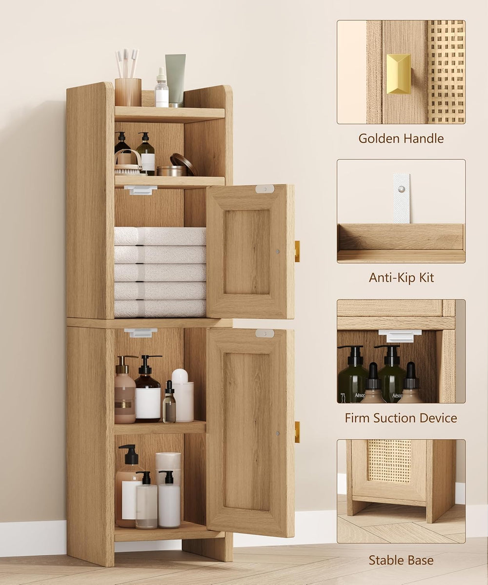 Akxomel Small Bathroom Cabinet with Open Shelf Wooden Floor Cabinet Oak