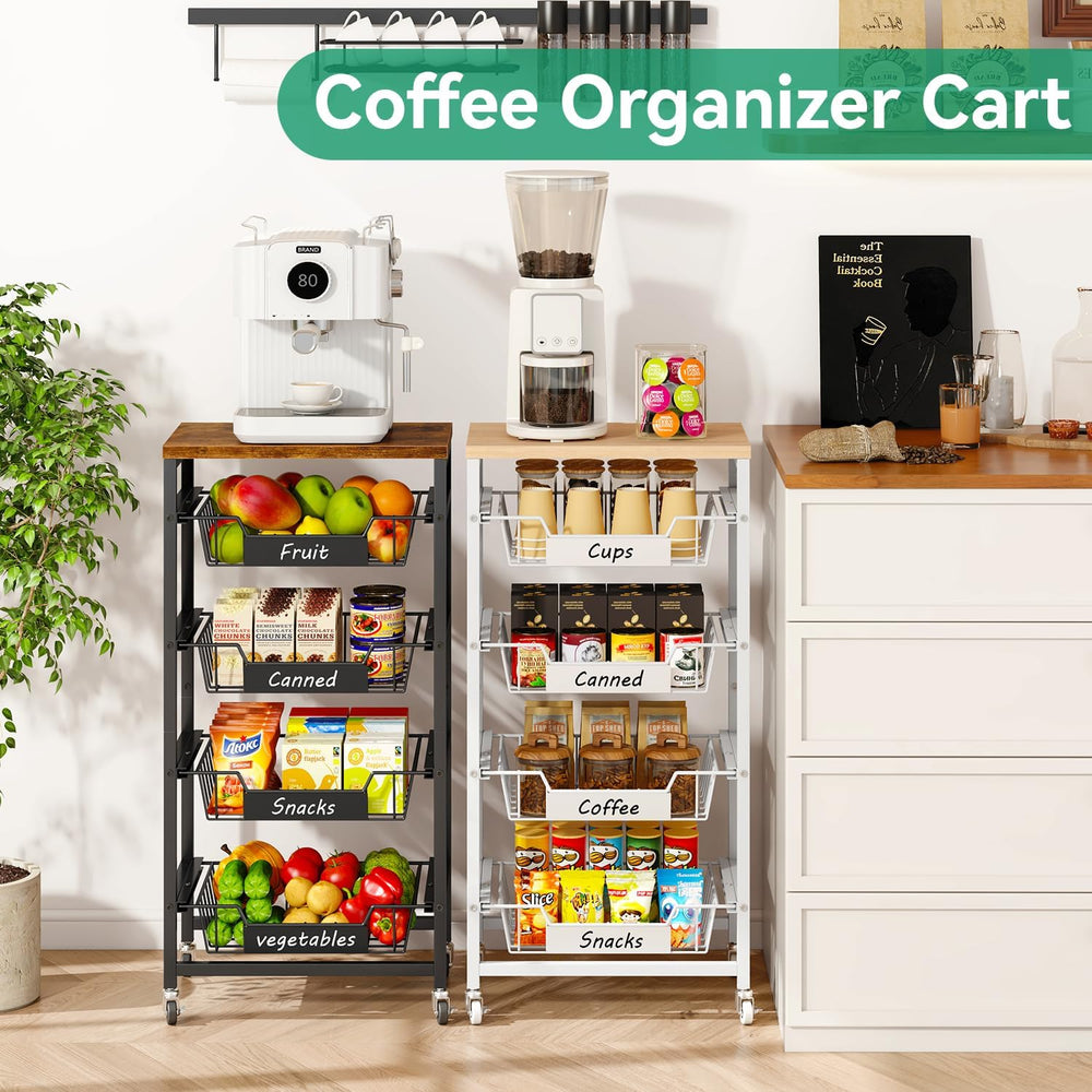 IBUYKE Metal Kitchen Storage Cart,Utility Cart with Drawers,Brown TLJ026H