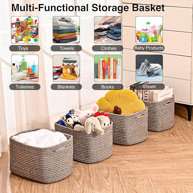 Storage Baskets for Shelves Organizing, Woven Cotton Rope Baskets for Storage
