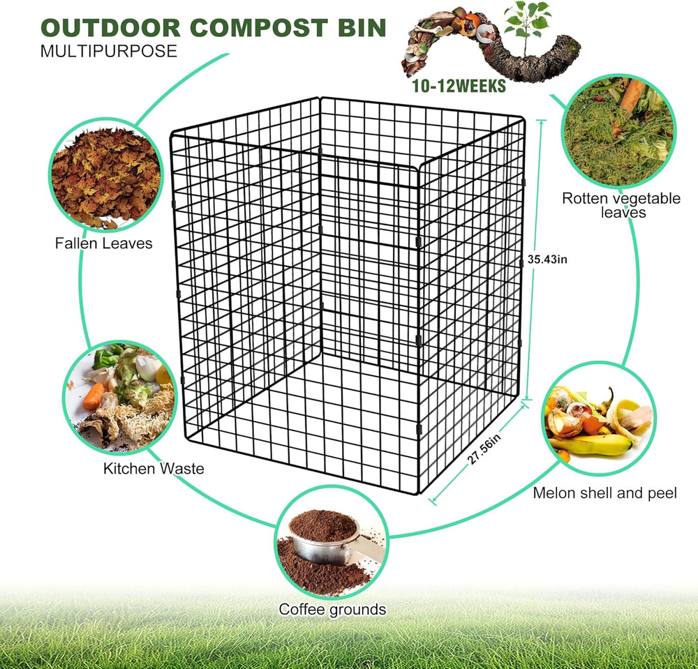 Large Compost Bin Outdoor, Square Mesh Garden Wire Compost Bin for Stacking L...
