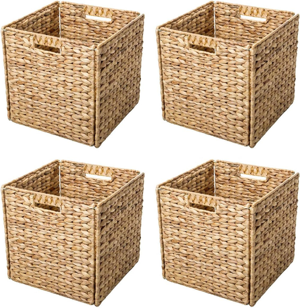 Trademark Innovations Foldable Hyacinth Storage Baskets with Iron Wire Frame ...