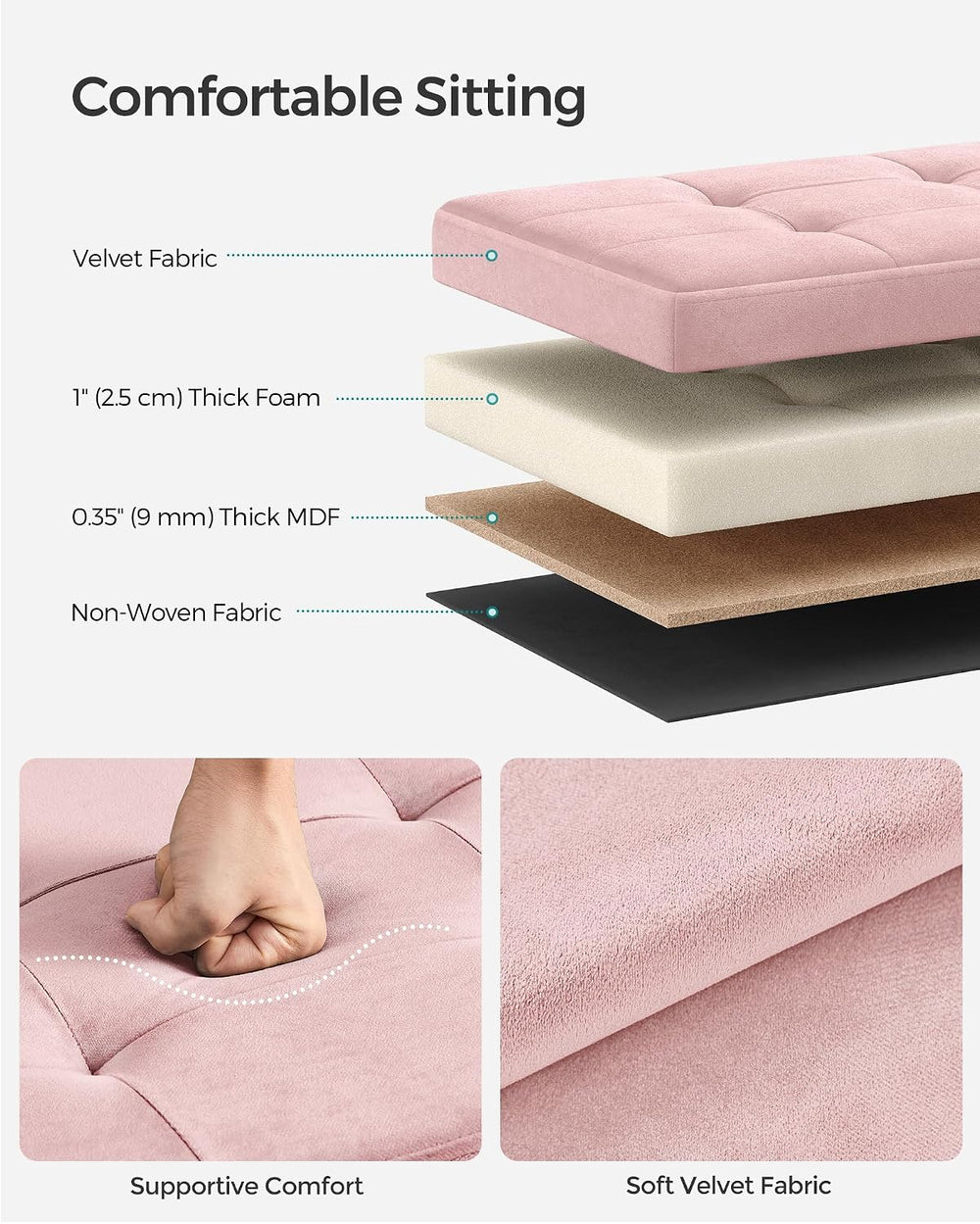 SONGMICS Storage Ottoman Bench, 43.3 Inches Velvet Foldable Foot Rest