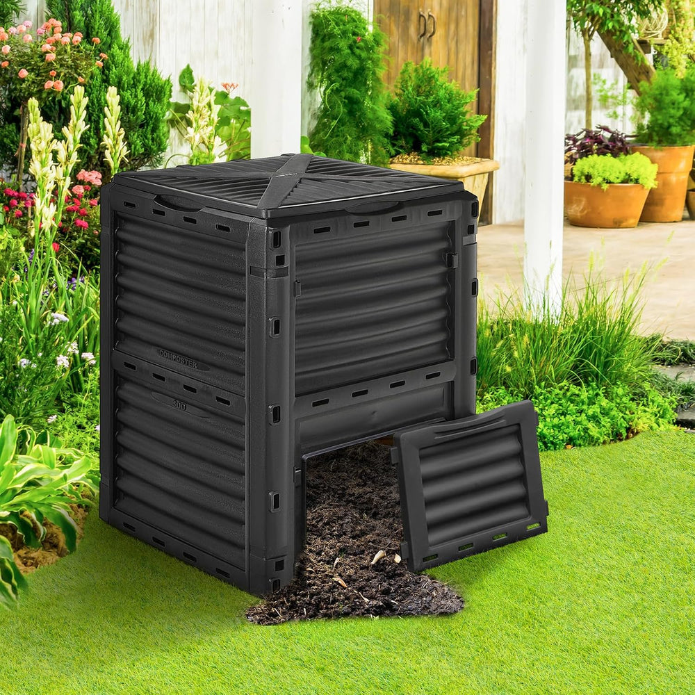 Compost Bin Outdoor, 80 Gallon Garden Compost Bin with Top Lid & Bottom D...