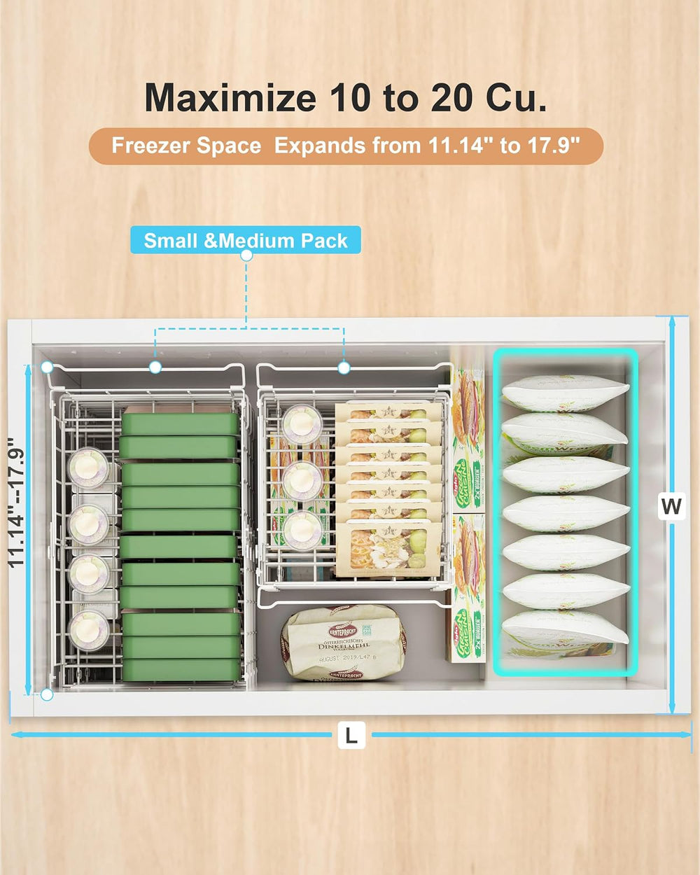 UMDONX 4-Pack Expandable Stackable Large Freezer Storage Boxes