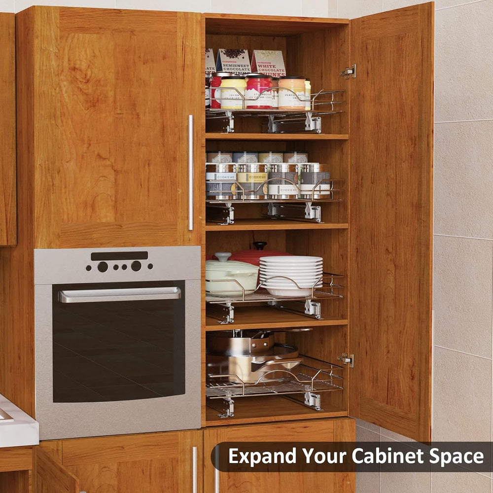 ROOMTEC Pull Out Cabinet Organizer - 14" W x 18" D, Slide Out Stora...