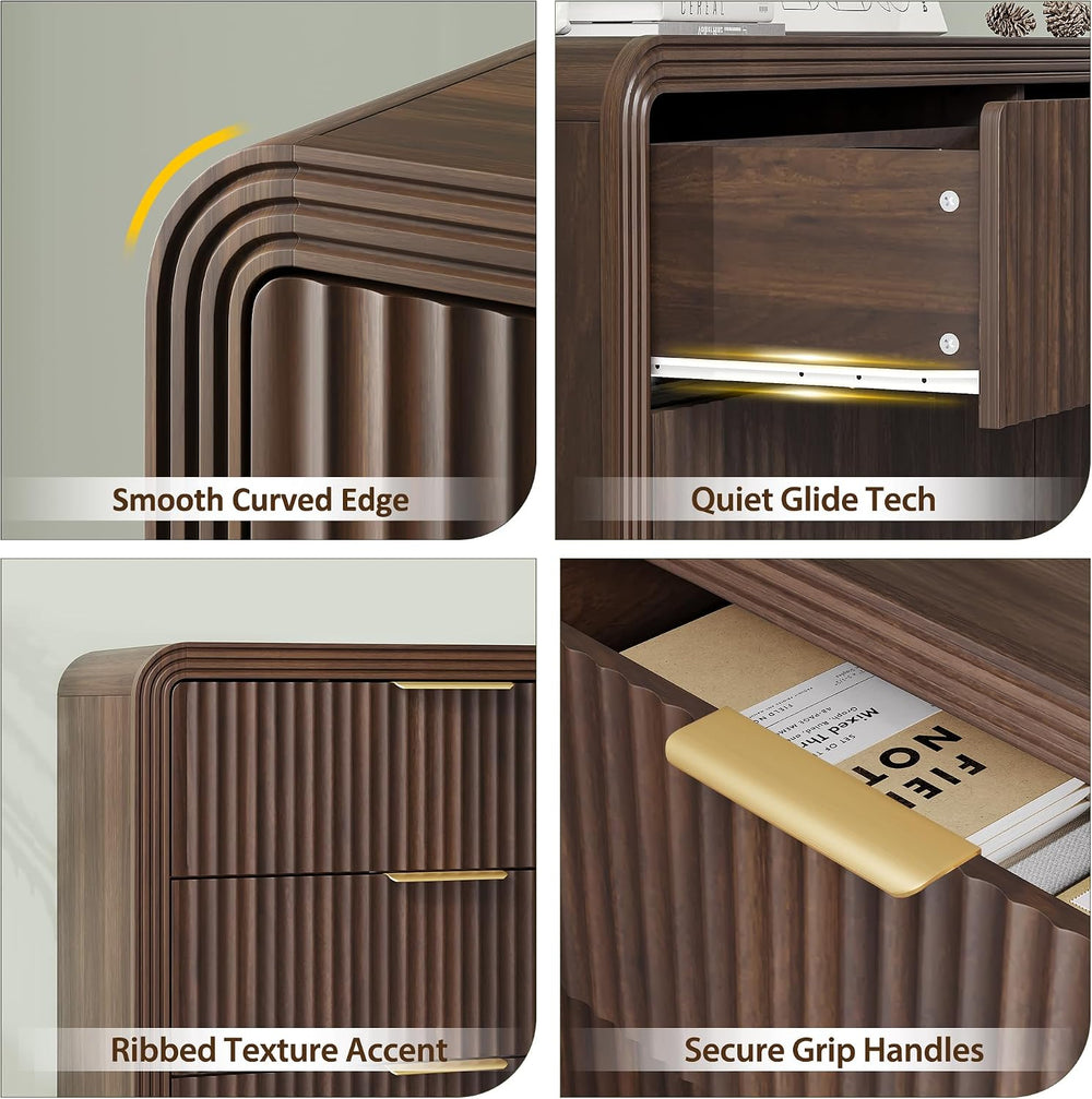 Decofy 47" W Fluted 6-Drawer Dresser for Bedroom, Walnut