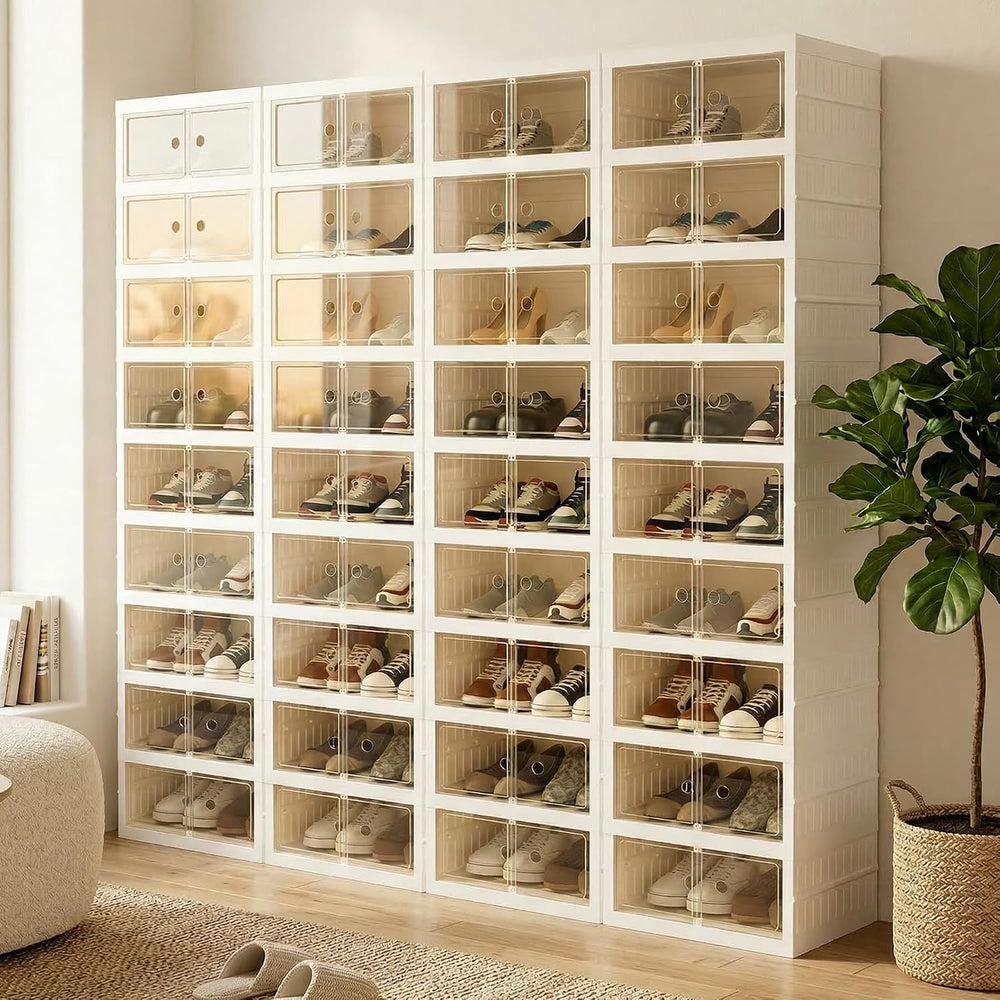 Foldable Shoe Organizer Storage Box Set of 4, Portable Extra Large Folding Sh...