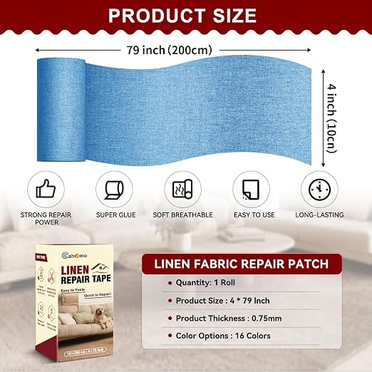 Linen Repair Tape 4x79 inch, Self Adhesive Fabric Patches, Linen Patch Tape Kit - Image 2