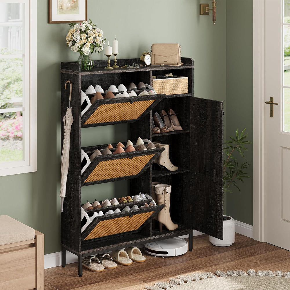 Garvee Shoe Cabinet with 3 Flip Drawers, Freestanding Shoe Organizer with 4-T...