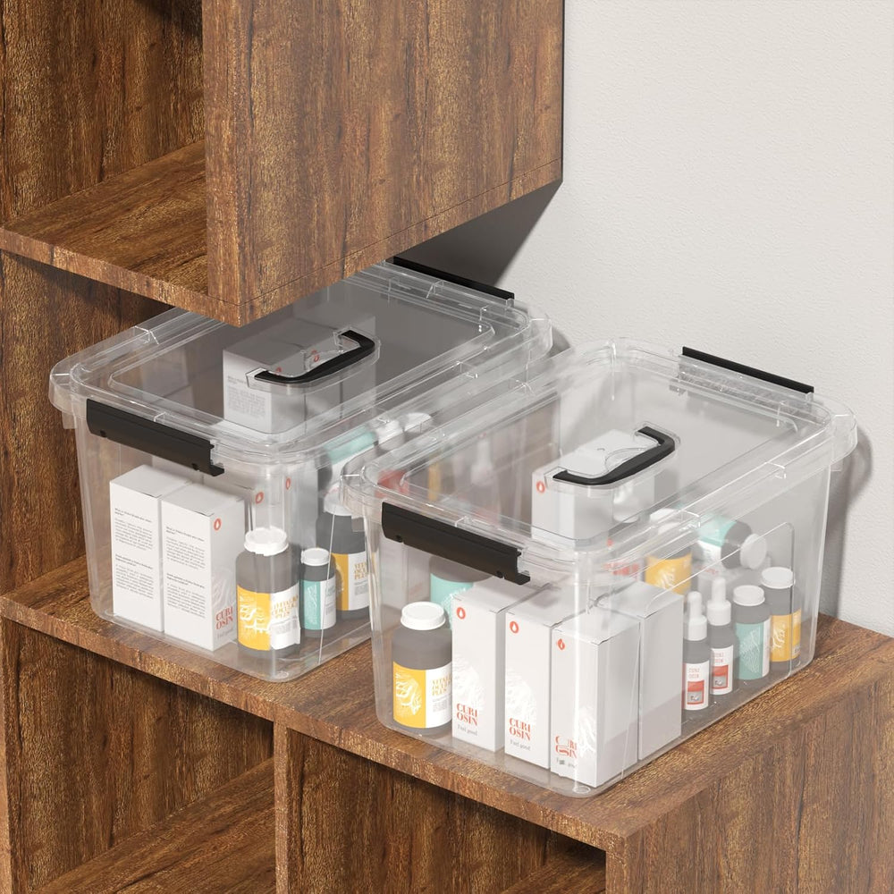 4 Pack 10.5 Quart Plactic Storage Latch Bin, Clear