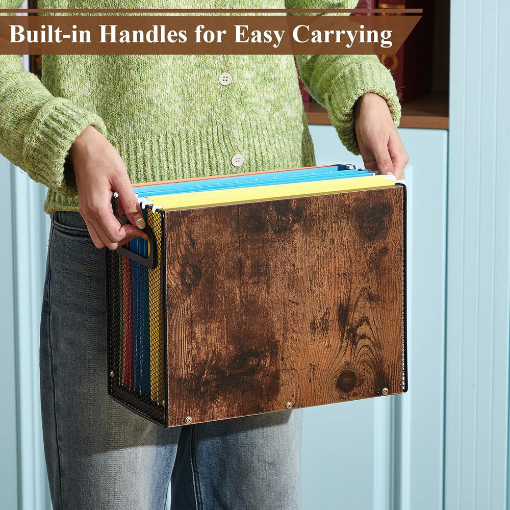 AmazingSpark Wooden Hanging File Organizer Box with Handles, 2 Pack