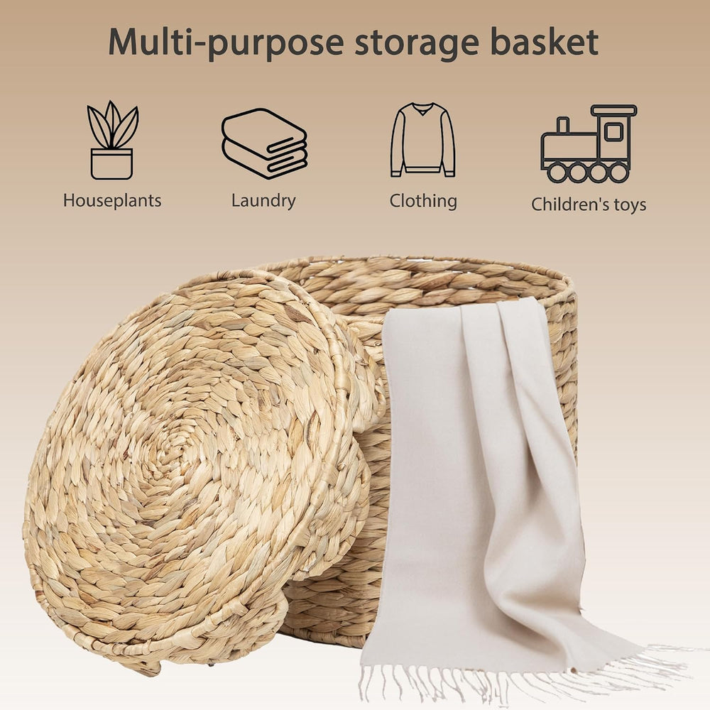 Small Round Water hyacinth Wicker Laundry hamper basket with lid