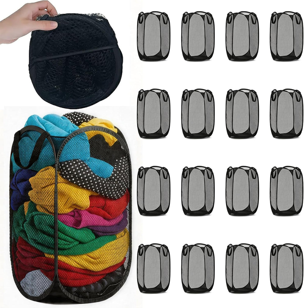 16 Pack Commercial Pop Up Laundry Hampers, 112L Large Capacity, Foldable Mesh...