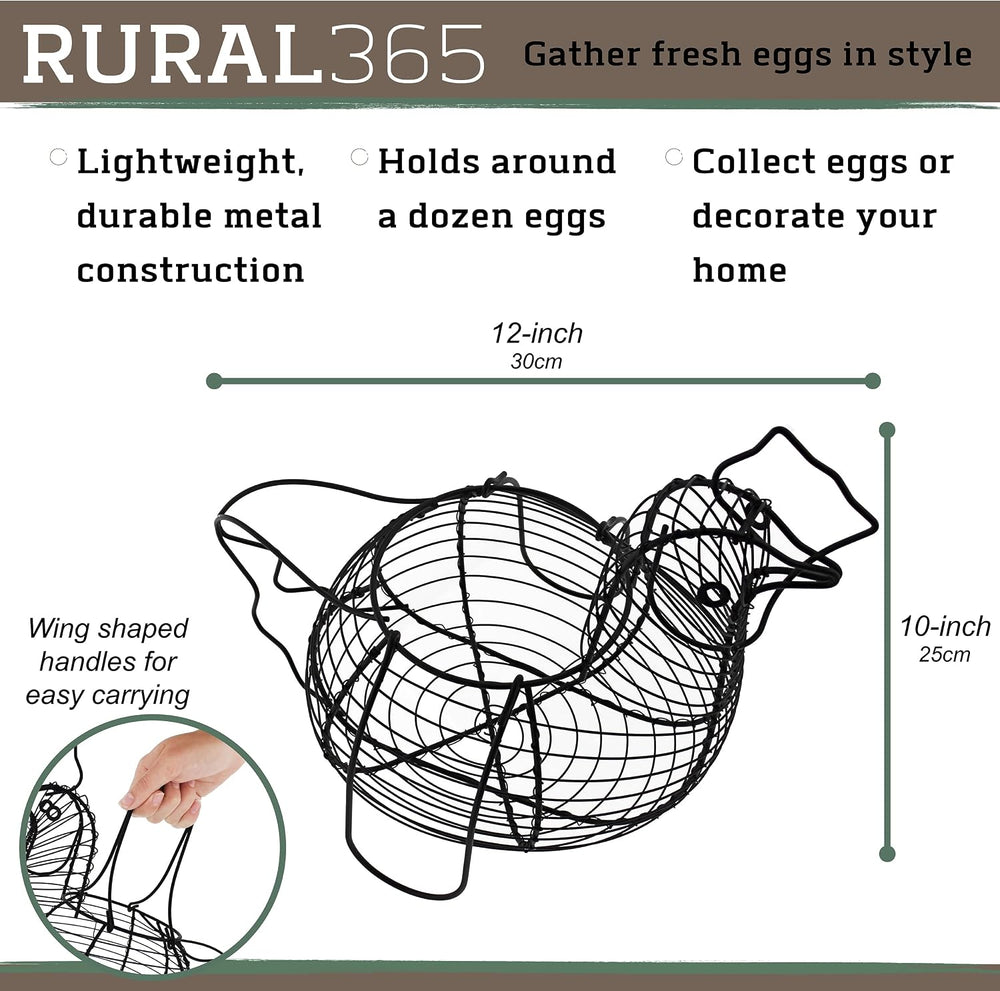Rural365 Chicken Egg Basket - Chicken Shaped Decorative Black Metal Wire Bask...