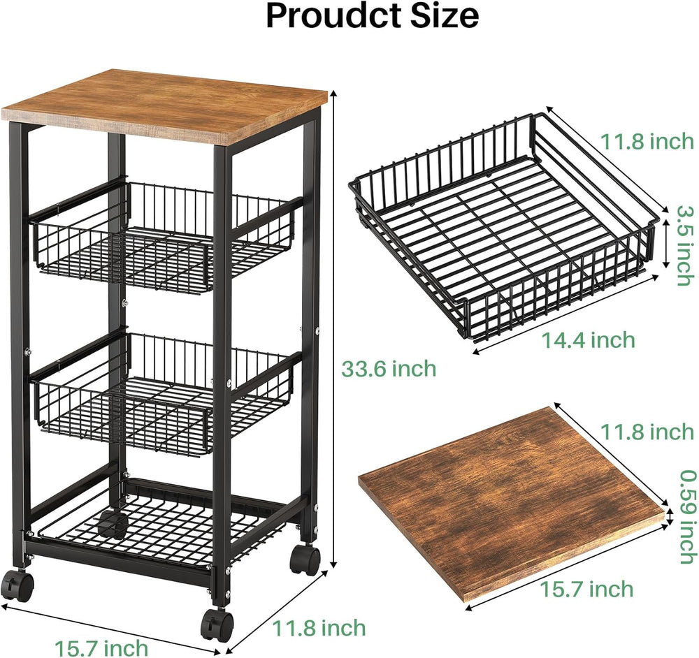 SNTD Fruit Basket Stand for Kitchen with Pull Out Vegetable Baskets, Black