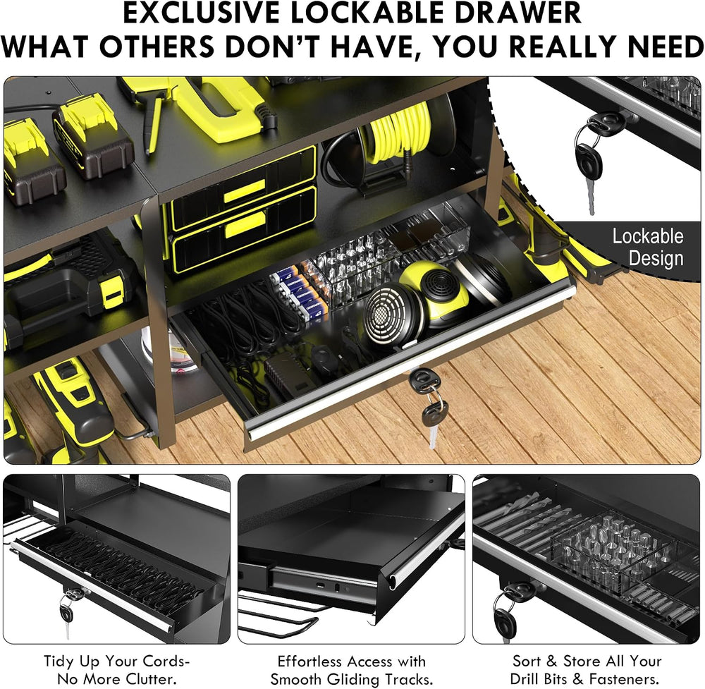 KSVO Large Power Tool Organizer Wall Mount with Locking Drawers, Black